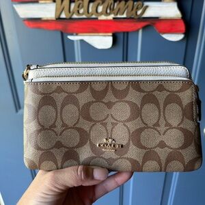 Coach Signature Brown and White Wristlet